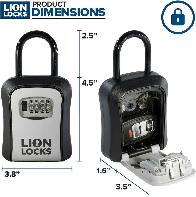 Lion Locks Key Lock Box for Keys with Code, 4 Digit Combination Lockbox for Keys Outdoor, Portable, Waterproof, Realtor Lock Box (Gray, 1 Pack) - Image 4